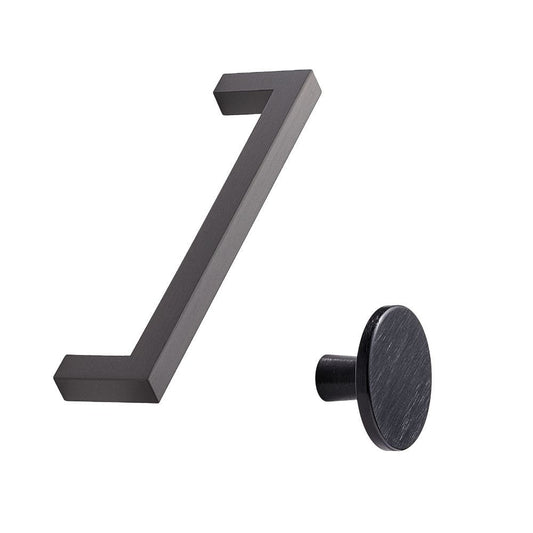 Furnipart Square 10 Handle & Knob Plato Brushed Matt Black Aluminium 128mm